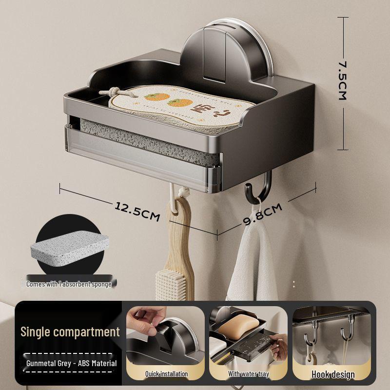 No-Drill Wall-Mounted Suction Cup Soap Dish & Drainer
