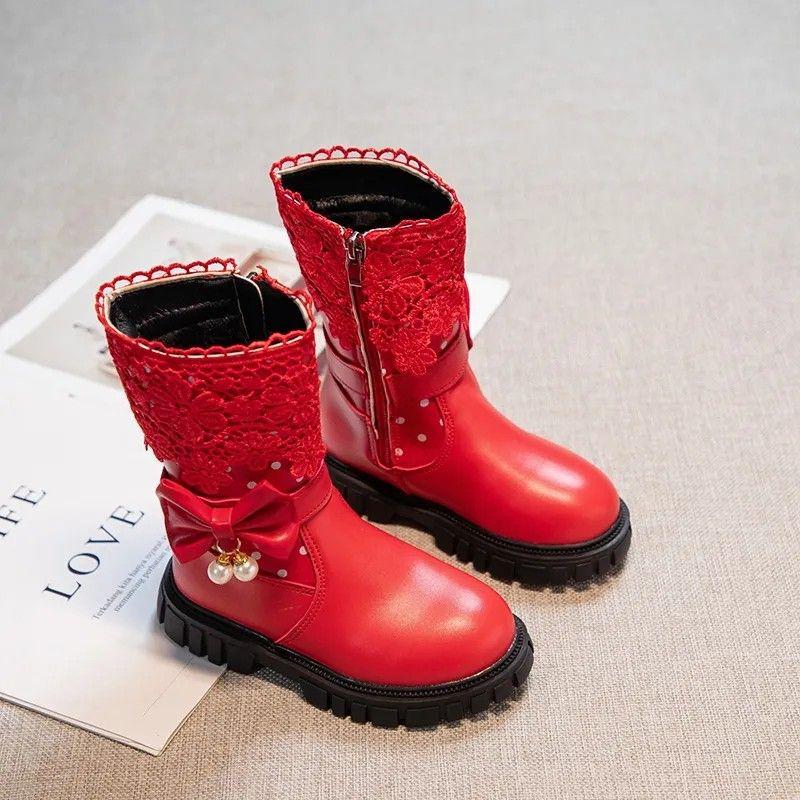 Girls' 2025 Autumn/Winter British Style High-Top Leather Boots, Fleece-Lined, Versatile and Stylish