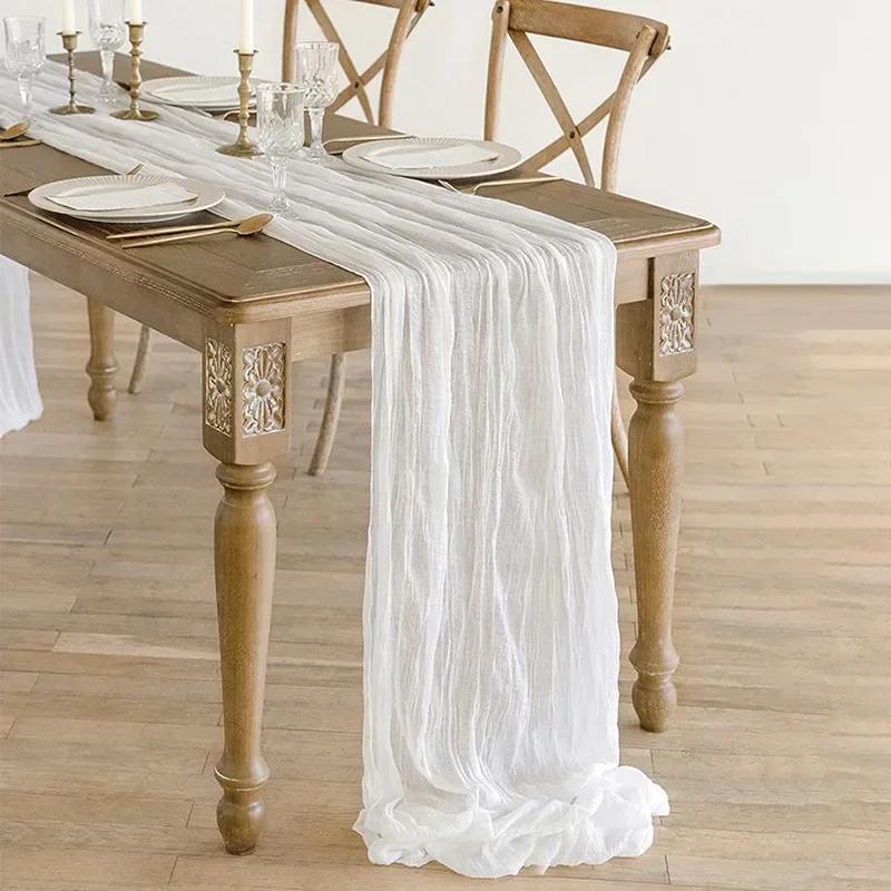 Gauze Table Runner Dinning  Decoration 90*300CM Rustic Country Boho Beach Wedding Party Table Decor Christmas Table Runners