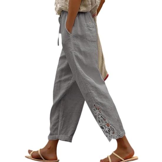 Women Pants, Drawstring Adjustable Waistband High Waist Summer Pants, Pure Color Loose Fit Casual Trousers for Travel Work School Daily Wear