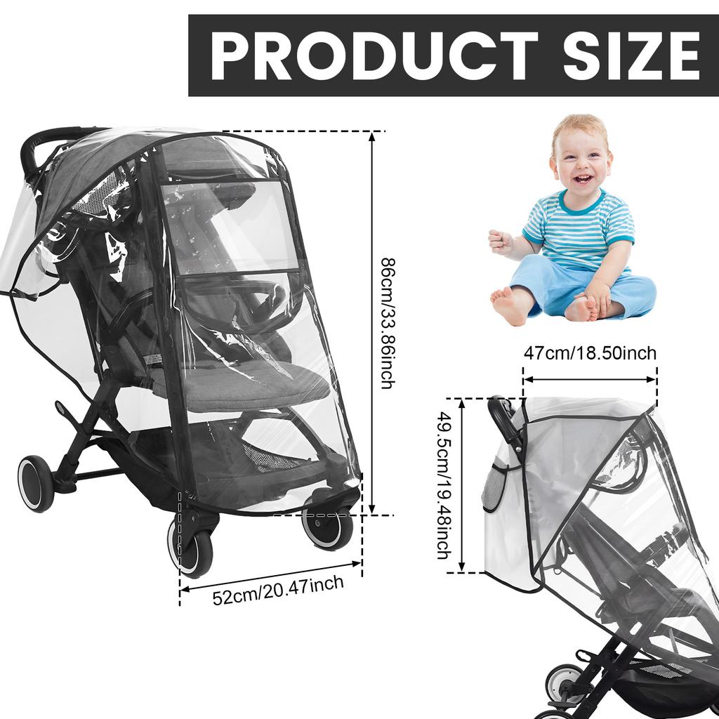 Stroller Rain Cover EVA Waterproof Rain Cover Baby Stroller Accessory With Vent Holes Double Zipper Closure Clear Stroller Cover