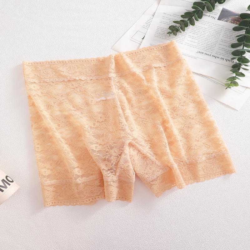 S-XXL Lace High Waist Boyshort Underwear Women's Sexy Hollow Out Solid Color Lingerie Transparent Stretchy Boxer Panties