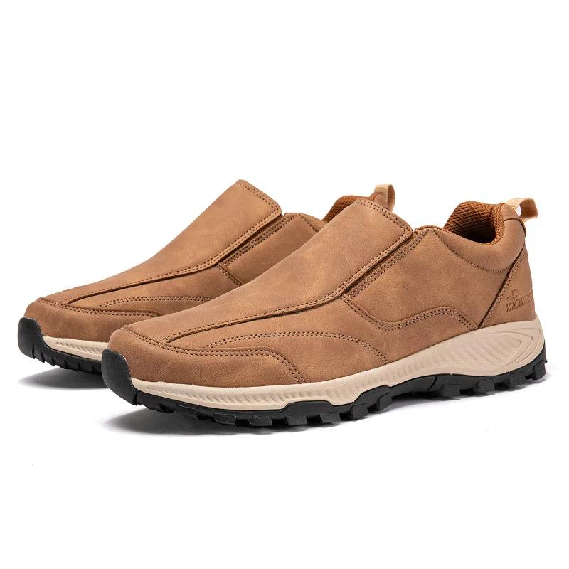 Leather Men Lightweight Outdoor Walking Shoes Flats Leisure Work Loafers Men's Casual Hiking Trainers Jogging Sneakers