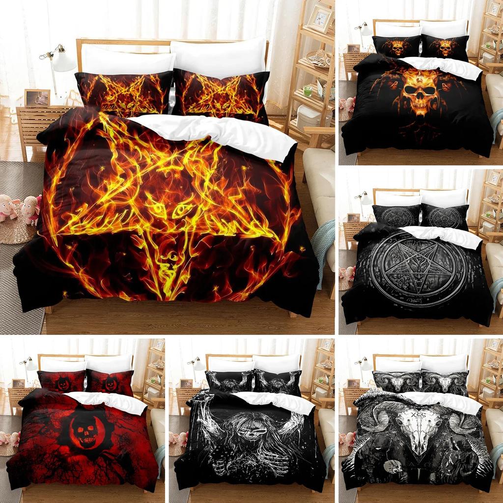 3D Printed Dark Satanic Bedding Set Single Twin Double Queen King Cal King Size Bed Linen Set