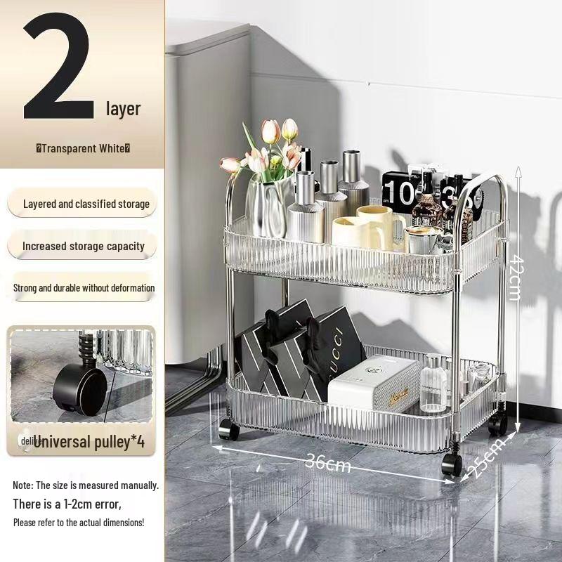 Przezroczysta mobilna wielowarstwowa półka-wózek do sypialni