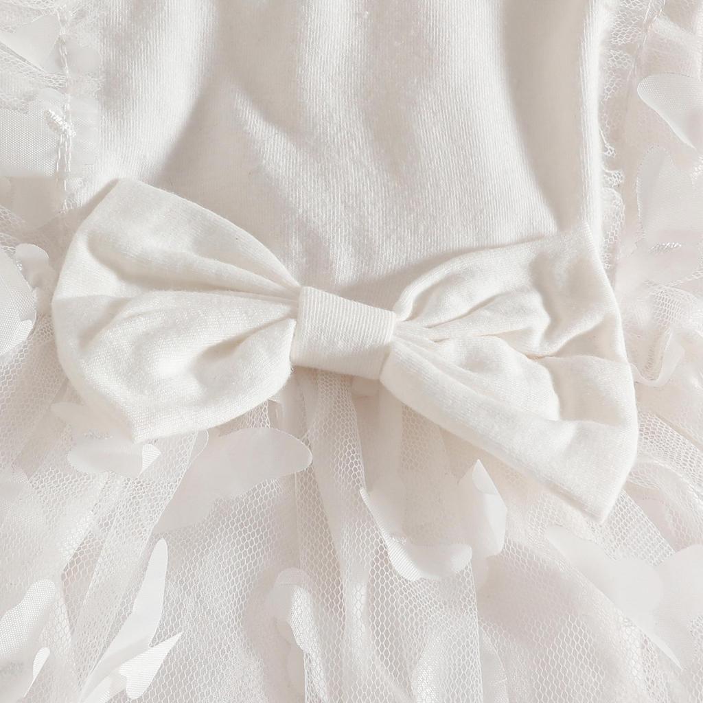 Knitted Butterfly Mesh Patchwork Dress with Ruffle Lace & Long Sleeves