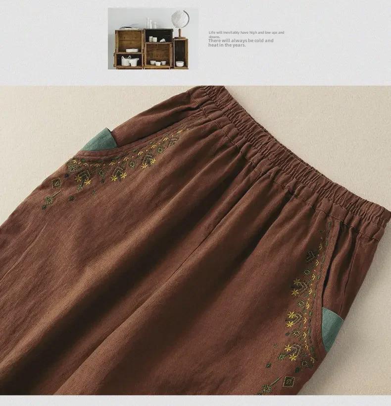 Damen 2024 Retro Bestickte Baumwoll-Leinen Karottenhose: Lässig, locker geschnitten im Harem-Stil für Frühling, Sommer und Herbst.