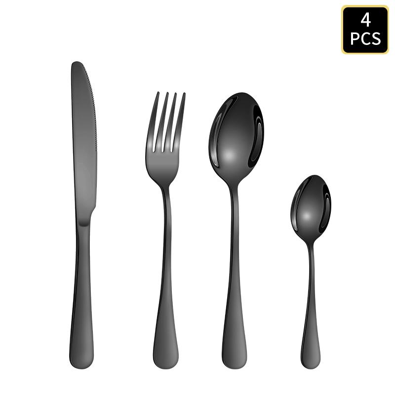 4/6/16/24pcs Black Stainless Steel Cutlery 1010 Round Handle Fork and Spoon Cutlery Set Suitable for Home and Hotel4