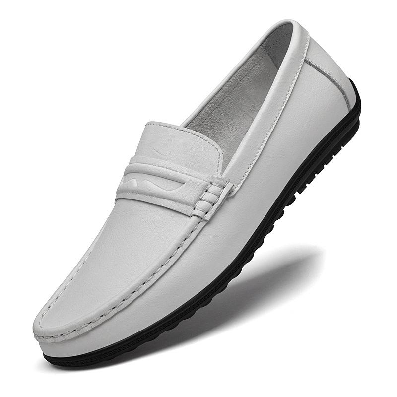 Men's large-size leather foot-fitting lazy shoes soft-soled Doudou shoes British driving shoes punching leather shoes