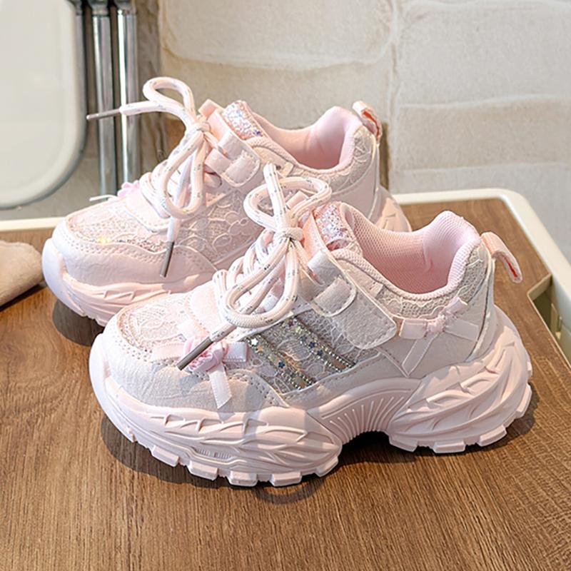 PU Leather Sport Shoes For Girls Korean Style Trend Fashion Kid's Sneakers Lightweight Anti-slippery Children's Running Shoes