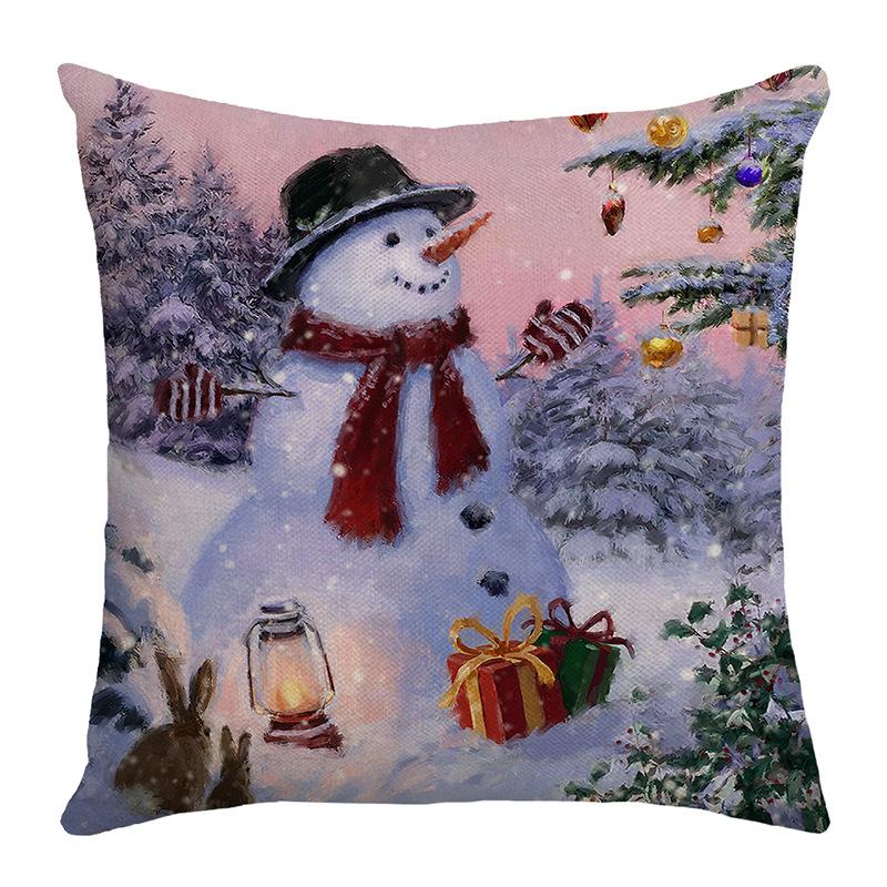 Pillow Cover Christmas Holiday Decoration Home Sofa Pillow Cover Santa Claus Printed Cushion Cover