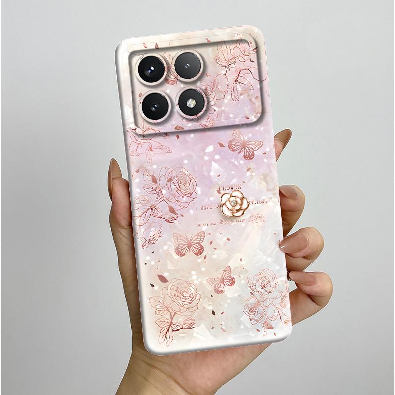 Shockproof Phone Case for Xiaomi Poco F6 Pro 5G Redmi K70 Pro Pretty Butterfly Flower Soft TPU Shell PocoF6Pro Bumper Back Cover