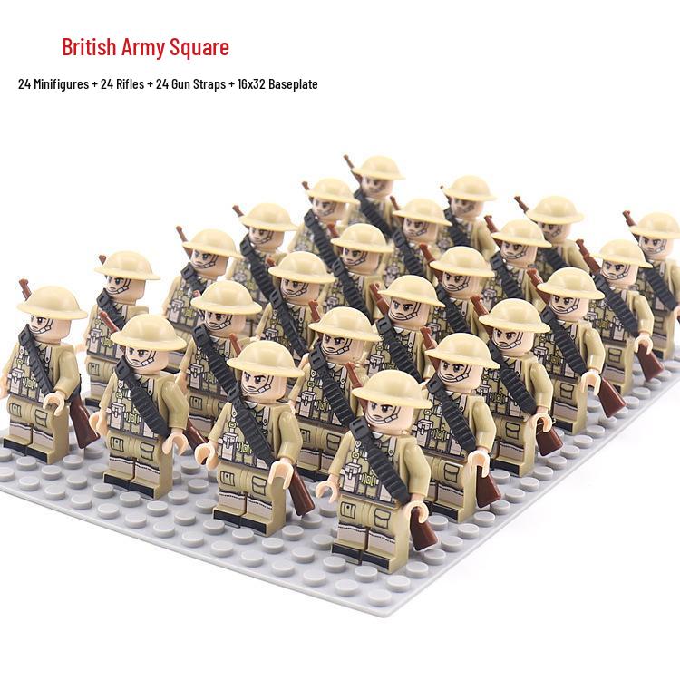 WWII Military Figures Set: Allied & Axis Models with Rifle Building Blocks