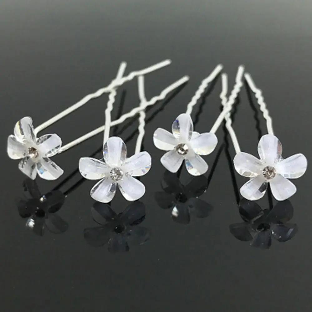 5Pcs Fashion Metal Pearl Flower Hairpin Stick Headwear U-shaped Rhinestone Hair Clip Headdress Bridal Hairpin Wedding