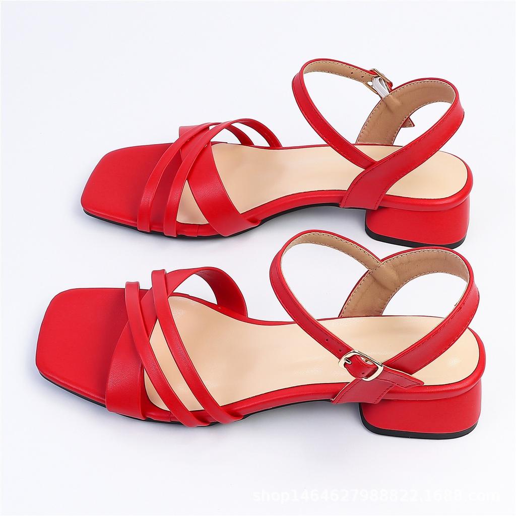 Women's high-heeled sandals square head open-toed cross-strap thick-heeled women's shoes are fashionable and versatile, with simple temperament