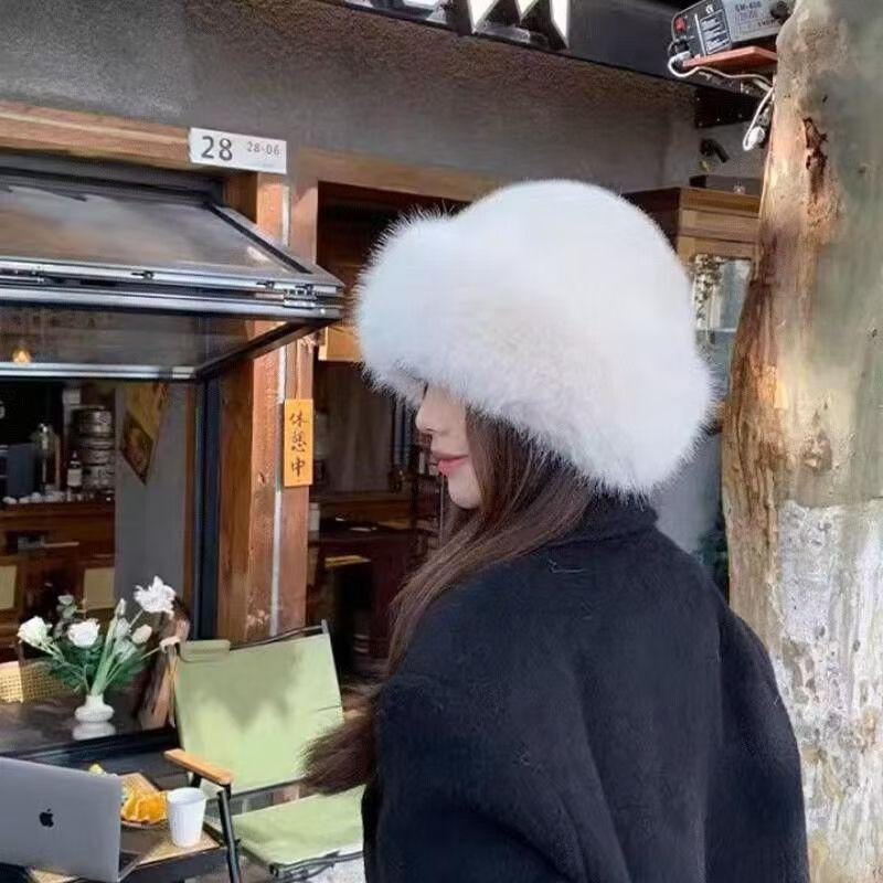 Autumn Winter Thick Warm Women Fashion Cap Simple Fur Hat Brimless Plush Fluffy Skiing Riding Fisherman Imitation Mink Fur Ladies Mongolia Cap Hats