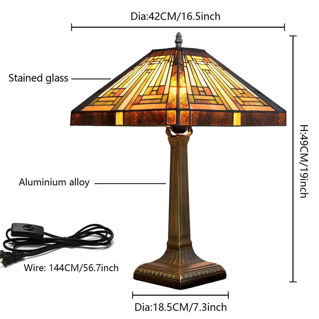 Retro Lamp Stained Glass Table Lamp Amber Brown Mission Style Desk Lamp Decor for Bedrooms Living Room Study Home Office