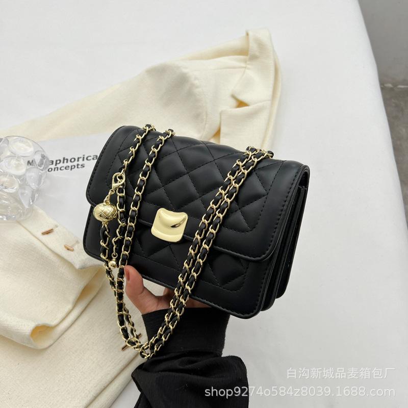 Popular popular fashion diamond chain small bag women's bag 2025 new trendy simple embroidered thread shoulder messenger bag