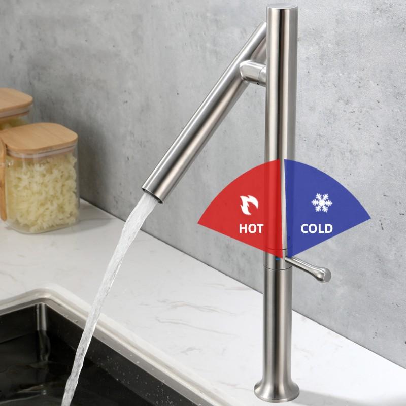 Sink Kitchen Faucet 304 Stainless Steel Mixer Water Cold Hot Taps Single Handle 360 Rotation Ceramic Valve Folding