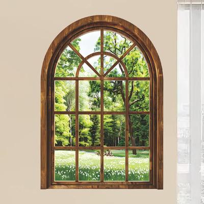 Faux Window Wall Sticker Decal,Art Mural Party Removable Green Plants Landscape PVC Wallpaper for