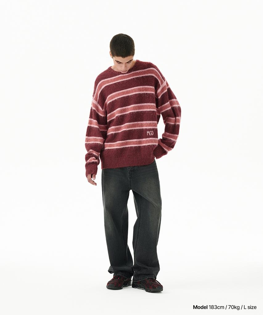 MAHAGRID Hairy Stripe Knit Sweater Burgundy(Mg2Ffmk600A)