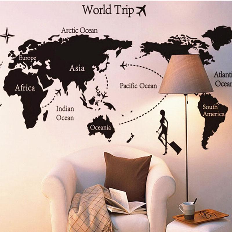 World Map Wall Sticker Large Removable Vinyl Decal for Travel Theme Office Study Room Home Decoration