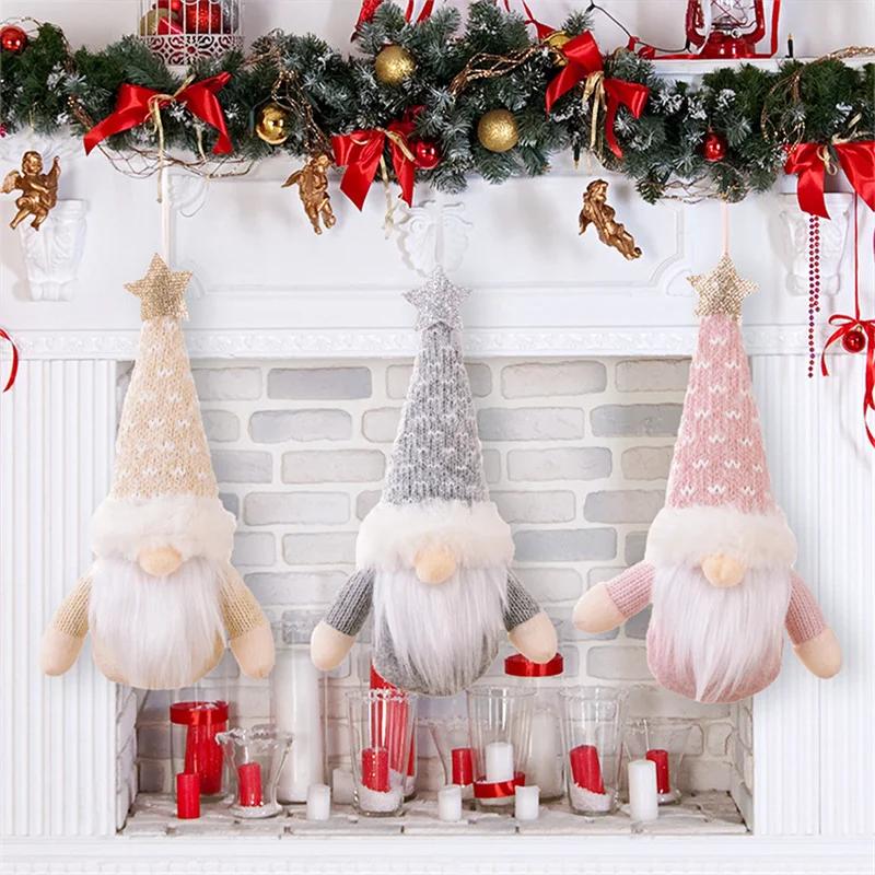 Christmas Ornaments Doll Plush Gnomes Beard Xmas Tree Hanging Pendant Santa Claus New Year Party Home Table Decoration Toys