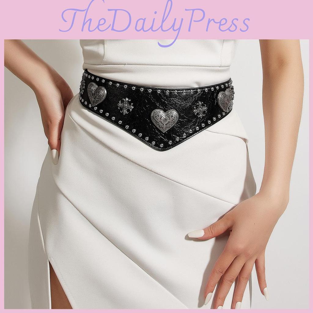 Black Synthetic Leather Waist Belt With Heart Shaped Metal Clasp For Dress Up And Waist Support