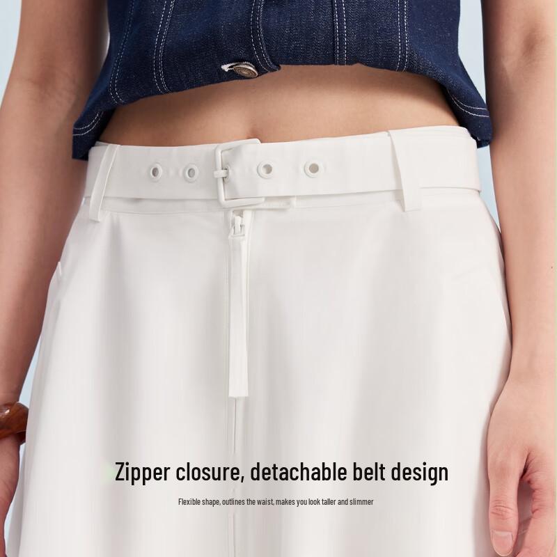 Veromoda Women's Cotton Blend A-Line Long Skirt with Detachable Belt