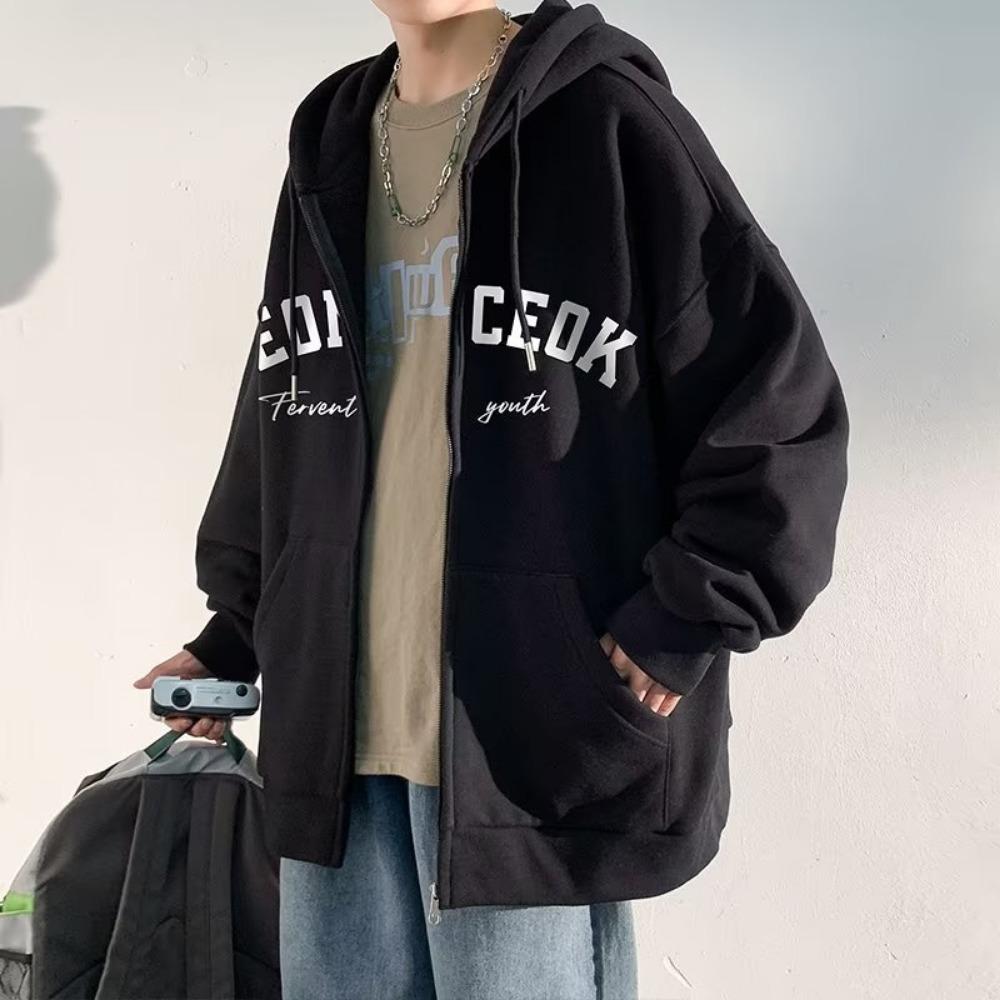 

American trendy brand coat men s autumn and winter, sports hooded cardigan sweater boys on clothes jacket M