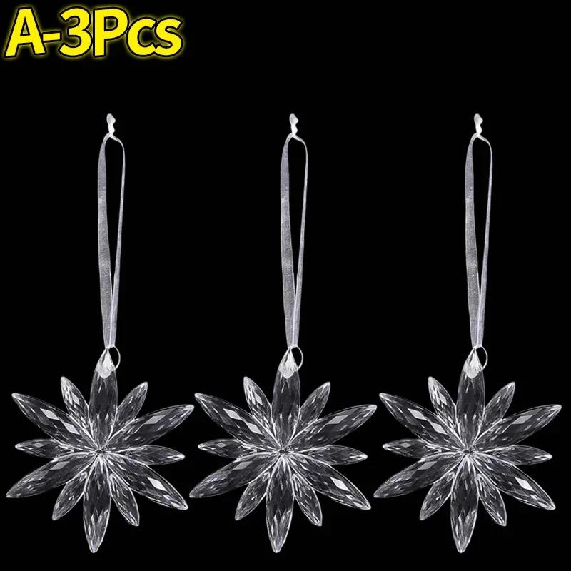 Clear Crystal Snowflake Icicle Pendants Acrylic Christmas Tree Ornaments Holiday New Year Home Party Hanging Decoration Supplies