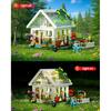 Flower House with LED Light Building Set, Flowerhouse Fountain Countyard Buiding Set with Flowers Potted & Cat Playset, Greenhouse Model Xmas for