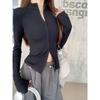 2025 Fall and Winter Double Zipper Long Sleeves Knitwear Female Sexy Silm Slim Looking Korean Style Niche Style Short Tops Trendy High Elastic
