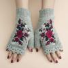 Vintage Winter Wool Gloves Floral Crochet Flower Mittens Cute Fingerless Gloves  Girls
