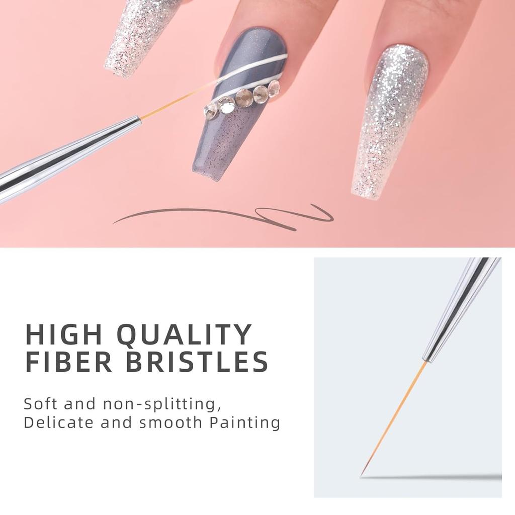 5Pcs Transparent Nail Art Liner Brushes for Nails Fine Drawing Sizes 5/7/9/11/20mm Nail Art Painting Design Tool for Thin Detail, Nail UV Gel Polish