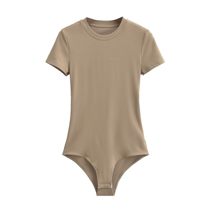 

Весенне-летняя мода Открытая спина Высокая талия Маленький круглый вырез Короткий рукав Футболка Женский Комбинезон Силуэт Слим Приталенный Модный Треугольный Комбинезон Light brown M