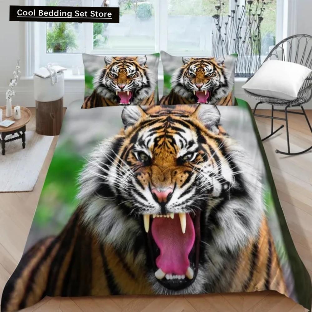 3D Tier Tiger Bettwäsche Set 2/3-teilig Weiche Mikrofaser Queen King Einzelgröße Bettbezug Set mit Kissenbezügen Teenager Jungen Bettwäsche
