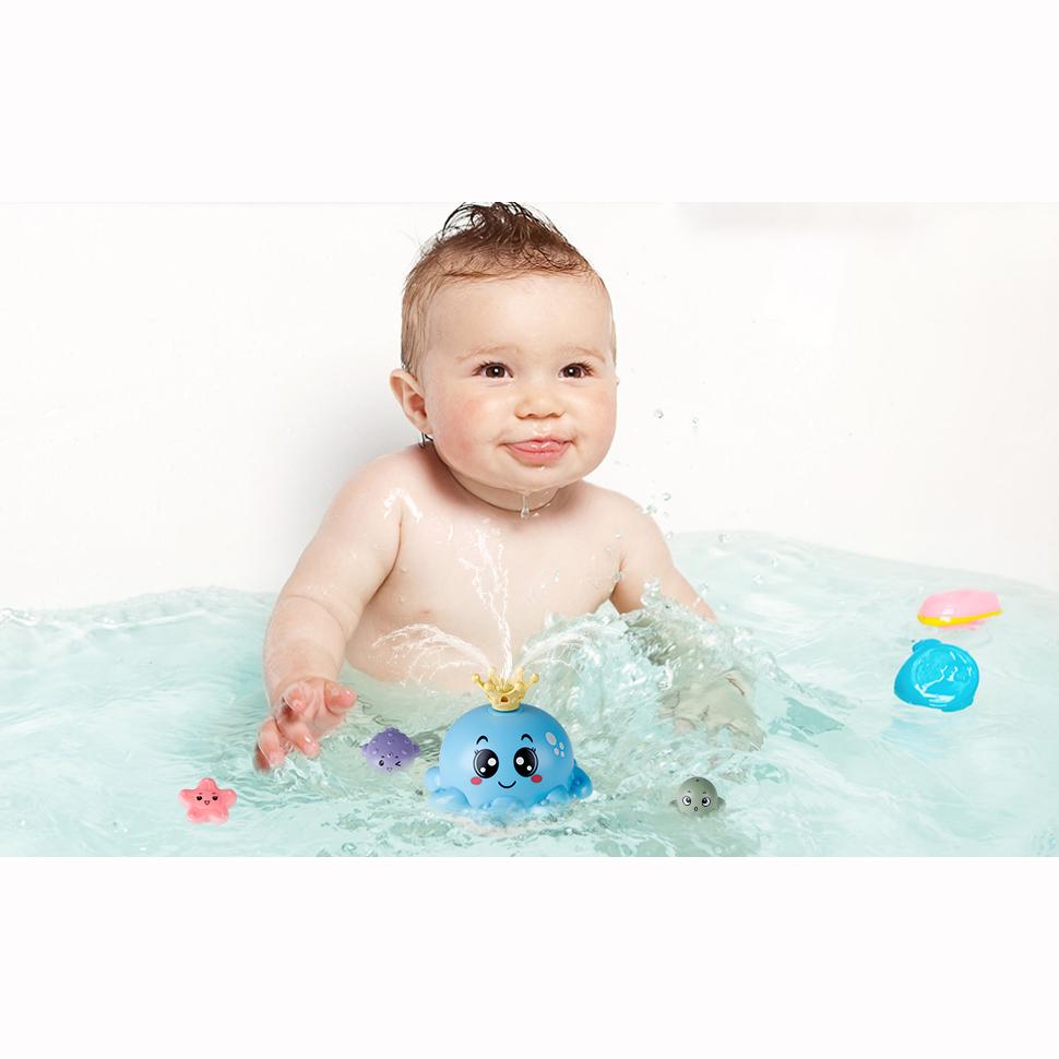Juguete de baño para bebé con 4 modos de pulverización de agua, juguetes para bañera con forma de pulpo iluminados, bañera giratoria automática con animales del océano/rociador de fuente/LED colorido intermitente