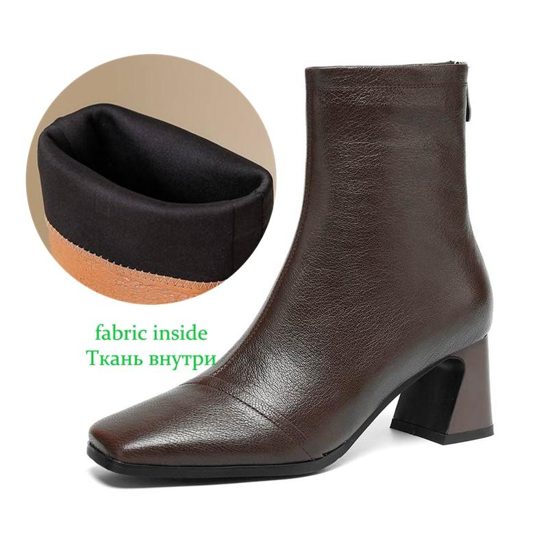 Krazing Pot Sheepskin Winter Square Toe Modern Boots Thick High Heels Zipper Women Ankle Boots