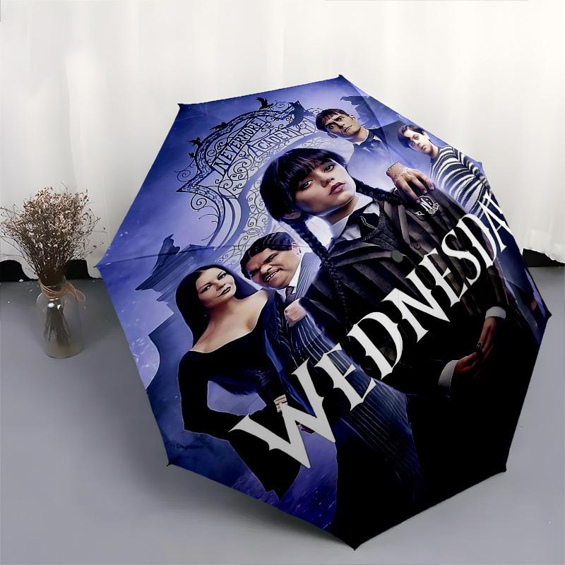 1pc Wednesday Addams Nevermore Academy Automatic Open Close Umbrella Windproof Canopy, Automatic Open Close Button10200