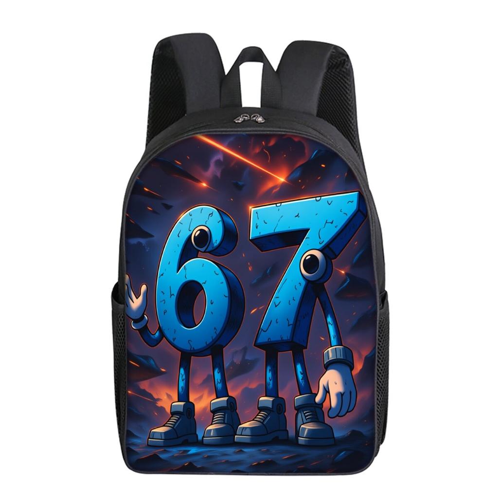 Colorful Number 67 Printing Single Layer Backpack for Boy and Girls Best Gifts 2D Flat Cartoon School Bags for Children