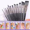 12Pcs Wooden Poles Nylon Hair Face Painting Body Painting Brushes Oil Painting Acrylic Watercolor Painting Pen Set