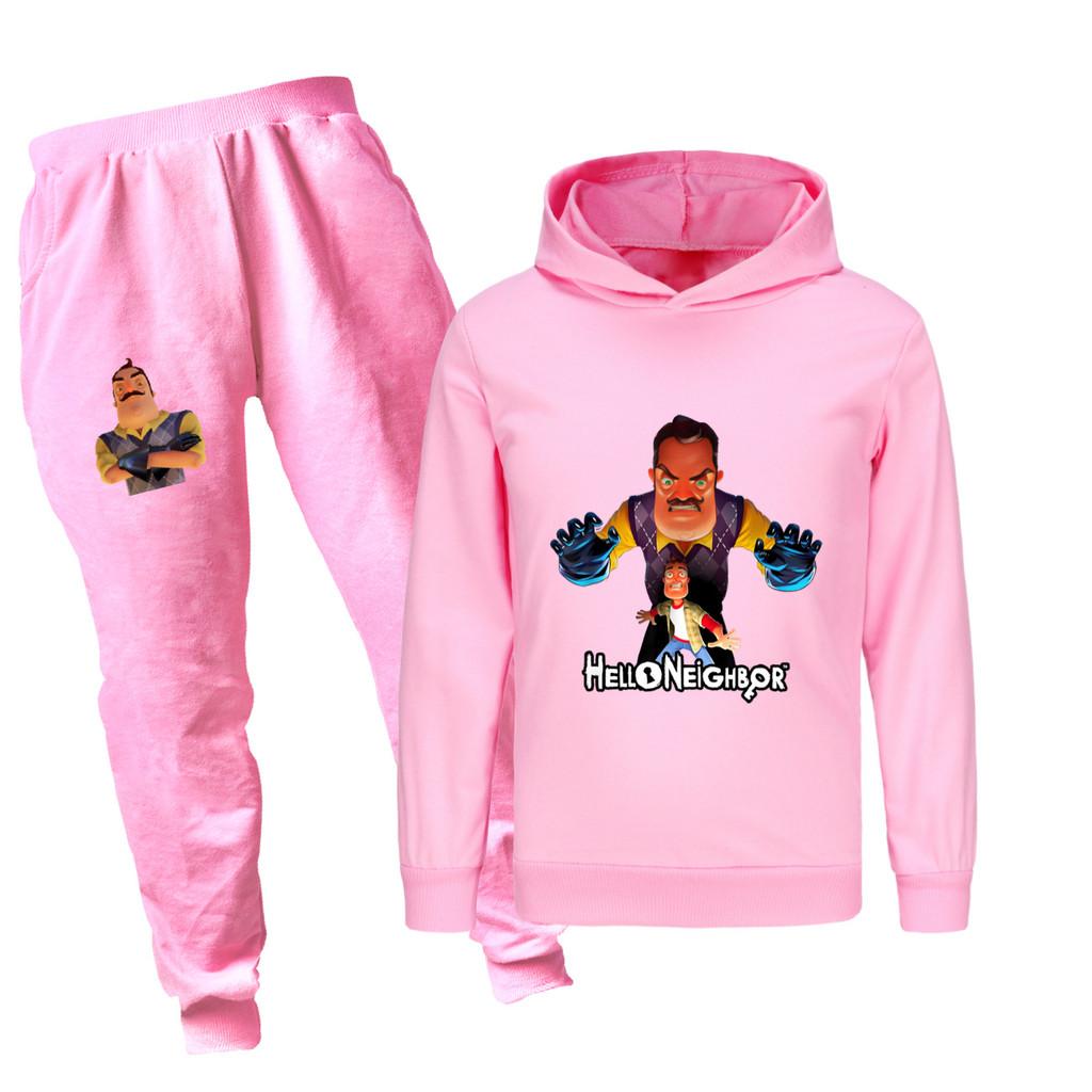 4266 Kids Boys Girls HELLO NEIGHBOR Print Long Sleeves Hoodie Trousers Pants Clothes Sets