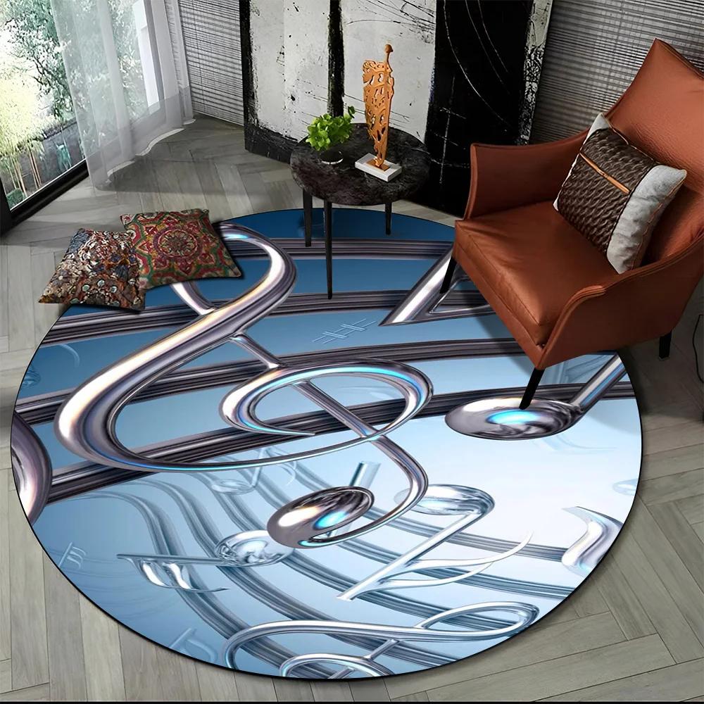 3D Musical Note Piano Art Round Carpet Rug for Living Room Bedroom Child Playroom Chair Decor,Pet Area Rug Non slip Floor Mat
