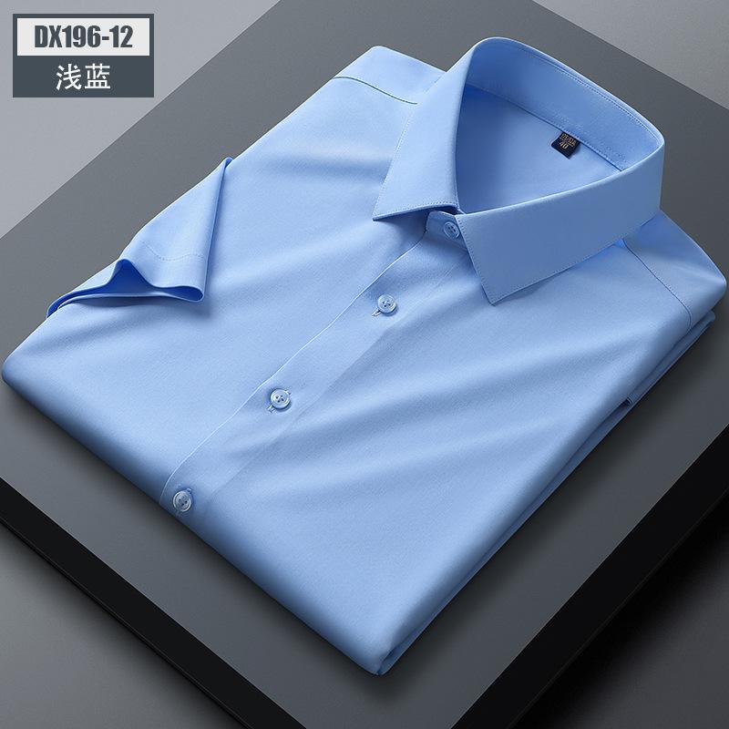 Men'S Mulberry Silk Short-Sleeved Shirt Summer Half-Sleeved Solid Color Square Collar Pocket-Free Business Casual Shirt