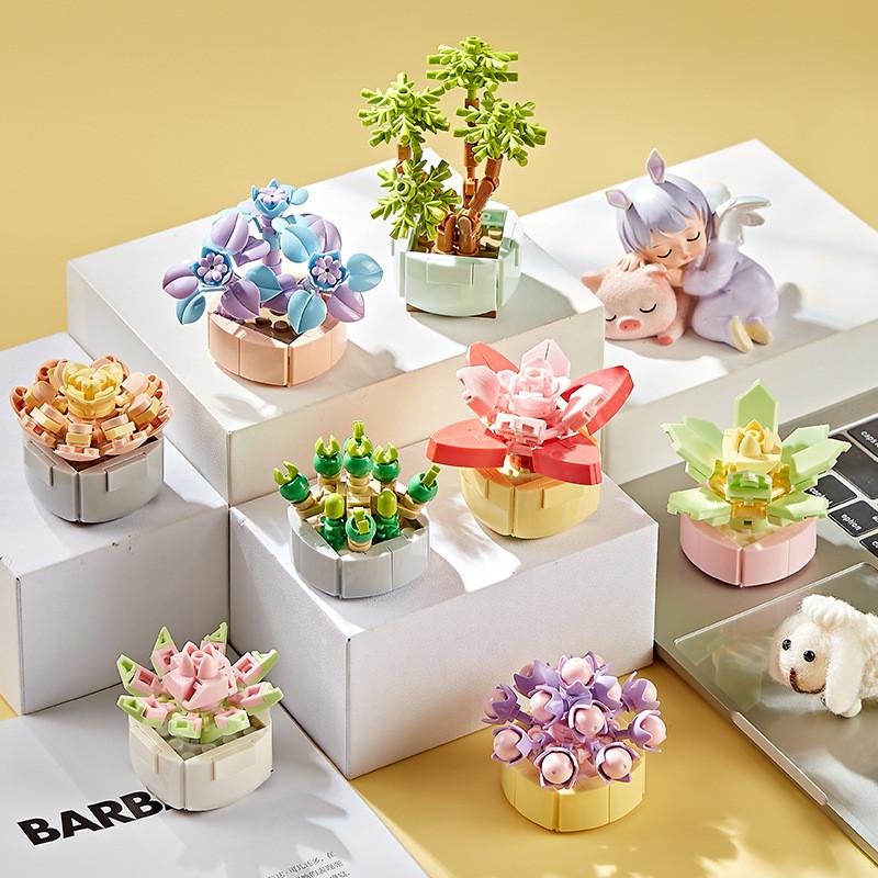 Small Children Puzzle Particle Building Block Flower Flexing Potted Model Toy