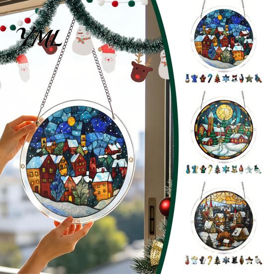 Translucent Puzzle Art Christmas Acrylic Suncatcher, Holiday Tree Snowman Stockings Red Bird Sun Catcher Pet Lover Gift Idea Kit for Adults,