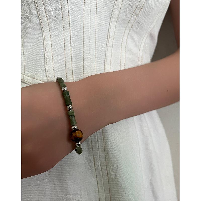 Gage Retro Green Bamboo Bracelet with Tiger Eye Beads - Trendy Niche Design