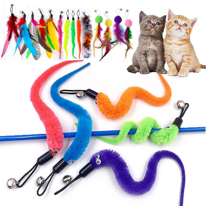 Cat Feather Toy Accessories False Mouse Worm Toy with Bell Kitten Cat Toys Interactive Replacement Refill Foam Ball Training