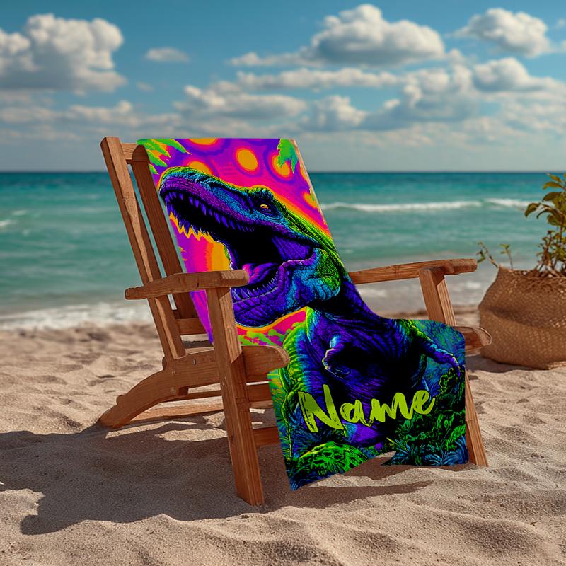 Personalisierbares Ultra-Weiches Strandtuch mit Dinosaurier-Thema, Ideal für Pool - Camping, Tauchen - Perfekter Reisebegleiter, Lebendiges Strandtuch.